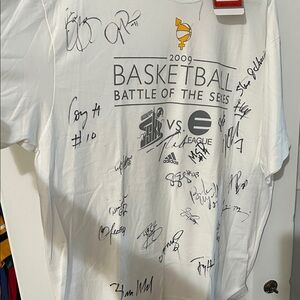 Adidas White Basketball Graphic Tee with many autographs from players